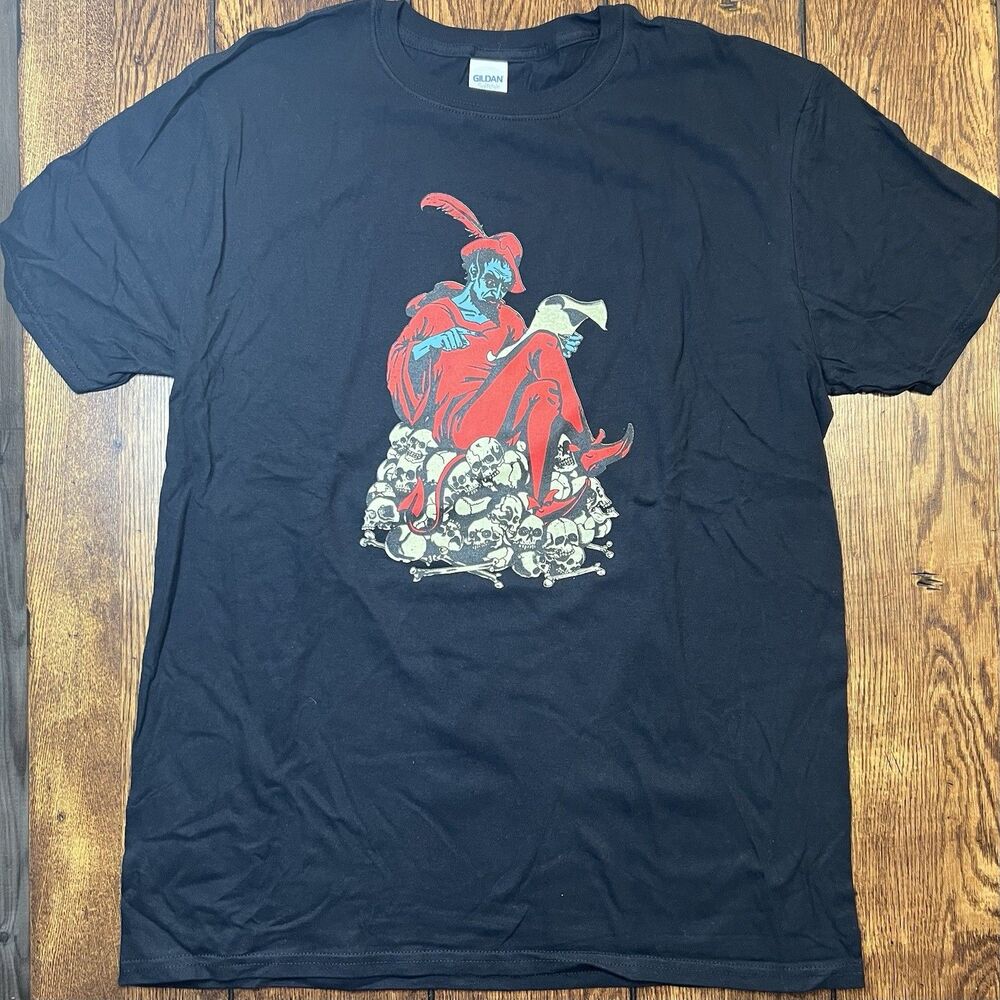 Vintage Y2K Skull Devil Top Short Sleeve McDonald Size XL Black Red Blue